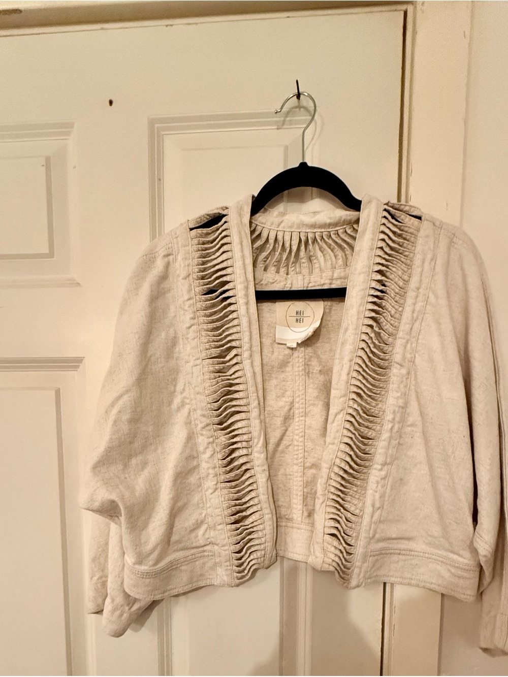 Anthropologie Cream Open-Front Women's Sweater Cardigan Cotton/Linen Blend